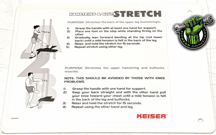 Keiser Hamstring & Gluts Stretch Instruction Plaque # 605404 NEW # MFT040820-14LS